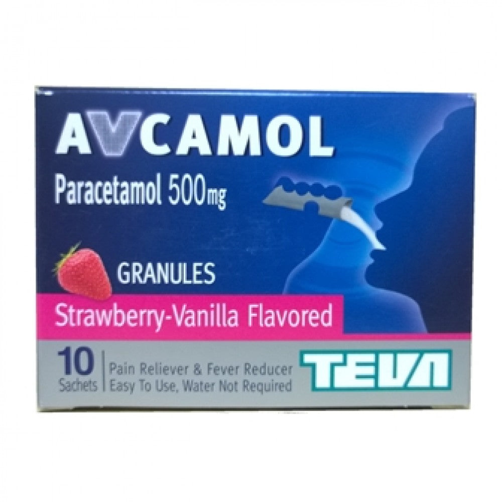 Avcamol - Paracetamol 500 mg- Vanilla-Strawberry Flavor -10 Soluble Granules Kosher