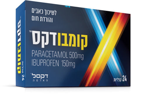 Combodex Ibuprofen 150mg+Paracetamol 500mg 24 Caplets for Relieves Pain and Reduce Fever