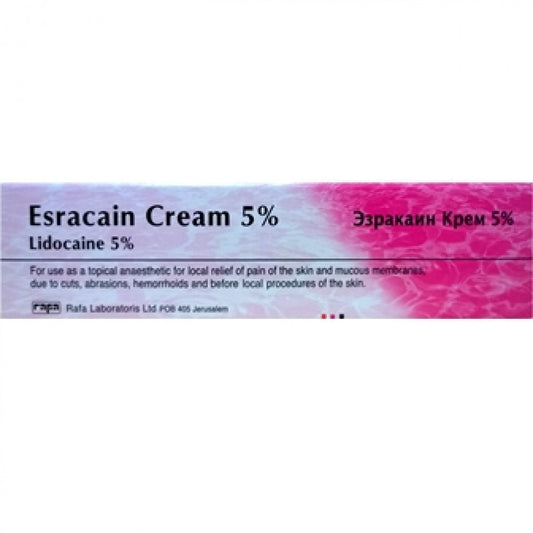 Esracain - Lidocaine 5% cream-local anesthetic, suitable for pain relief during hemorrhoids and before cosmetic procedures on the skin.