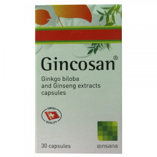 Gincosan 30 Capsules - Ginkgo Biloba and Ginseng