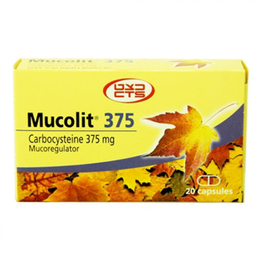 Mucolit Capsules - Reduces Mucus Viscosity and Abrasion - 20 CAPSULES  Carbocysteine 375mg