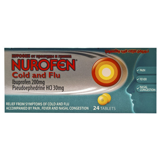 Nurofen Cold and Flu - Tablets for Relief of Symptoms of Colds and Flu accompanied by Pain, Fever and Nasal Congestion.